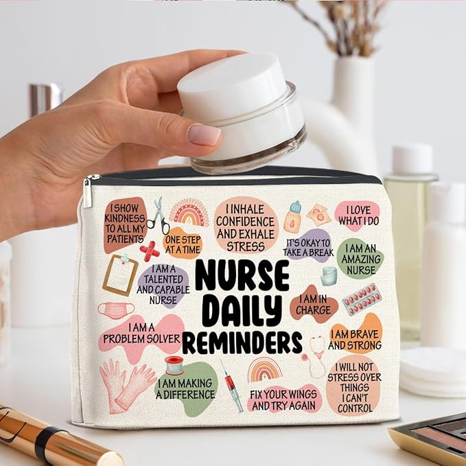 Nurse Gifts Makeup Bag, Inspirational Gifts for New Nurse Practitioner, Daily Reminders Zipper Makeup Pouch