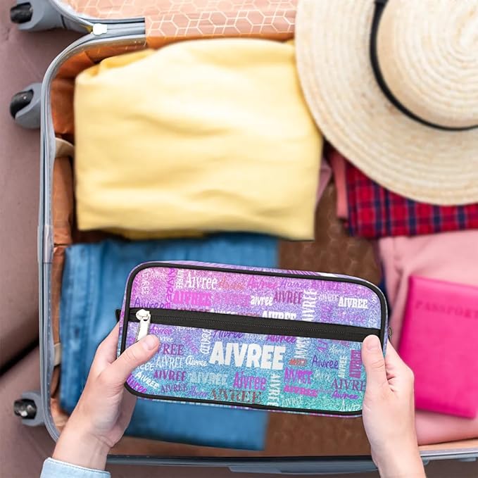 Personalized Name Toiletry Bag, Large Travel Cosmetic Bag Portable Makeup Organizer Bag for Women Bathroom Shower Essentials, Gradient Purple Blue Glittering