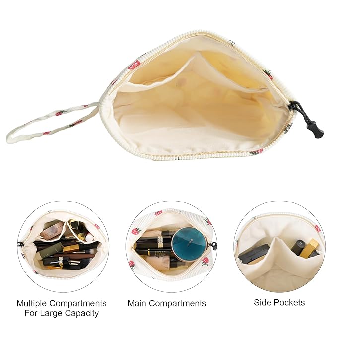 Small Cosmetic Bag set for Women Corduroy Makeup Bag with Interior Pocketes Cute Corduroy Makeup Pouches Women Small Toiletry Bag