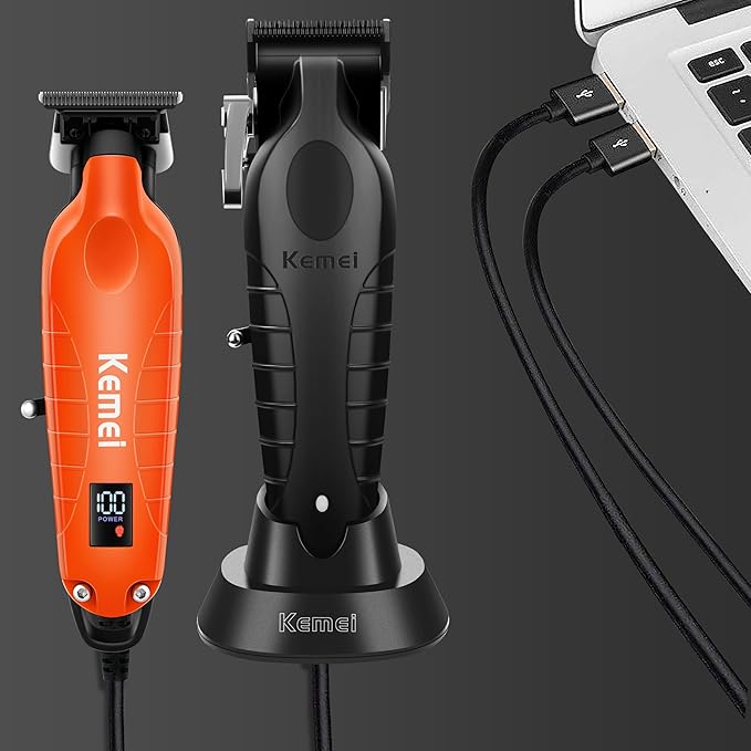 KEMEI Hair Clippers for Men, Professional Clipper and Trimmers Set, Cordless Zero Gap Trimmer for Men with LED Display, 11 Guide Combs