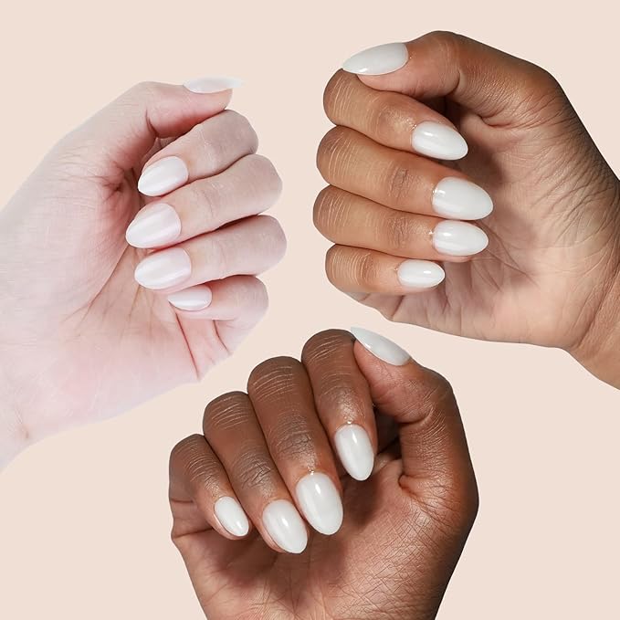 16 size White Almond Press on Nails for Women,32 Pcs Super Short Petite Oval Nails with Glue and Stick, Milky White
