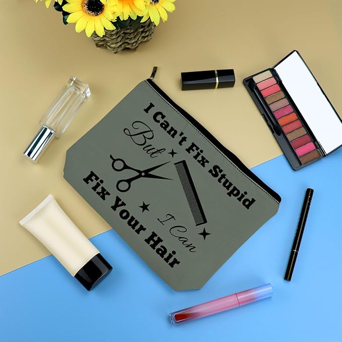 Hairdresser Gifts Hair Stylist Makeup Bag Hair Dresser Cosmetic Bags Gift Funny Hairstylist Gift Grey Cosmetic Pouch Makeup Case Christmas Inspirational Graduation Birthday Gift for Hairdresser