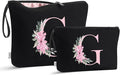 Vavabox A-Z Personalized Makeup Bag, Birthday Gifts for Women Mom, Gifts for Best Friend, Bride Bridesmaid Cosmetic bag (G, 04-Black Set)