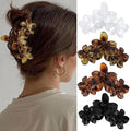 4Pcs Flower Hair Clips Large Matte Hair Claw for Women Non-Slip Strong Hold Clips for Thick Hair, Hair Accessories，Black，White，Leopard