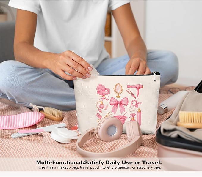 Chrisamas Hairstylist Gifts Women Makeup Bag Make Up Bag, Cosmetic Bags for Hairstylists, Hairdresser Gifts for Cosmetology Student Teen Girls(Pink)