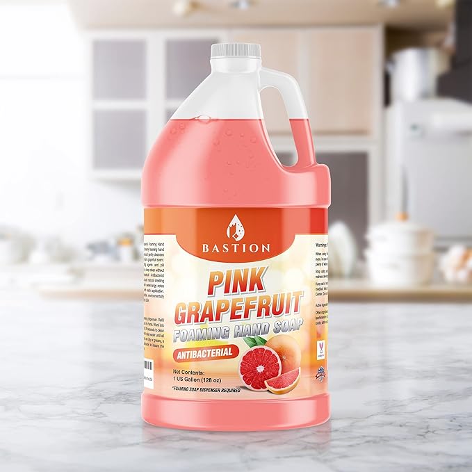 Bastion Pink Grapefruit Antibacterial Foaming Hand Soap Refill – Case of 4 Gallons (512 oz) – Bulk Moisturizing Hand Wash for Home, Office, Restaurants & Commercial Use – pH-Balanced, Gentle on Skin