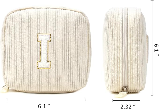 LETGO Birthday Gifts for Women Small Personalized Initial Monogram Makeup Bag,Preppy Corduroy Makeup Bags Travel Toiletry Bag Cute Pouch Purse for Her Mom Girlfriend Wife Sister Teacher Bridesmaid
