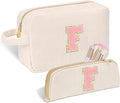 Personalized Initial Makeup Bag Trendy Stuff Corduroy Cosmetic Bag Travel Toiletry Bag, Christmas/Thanksgiving/Halloween Gifts Makeup Organizer Case for Women Girls Mom Girlfriend Wife - White