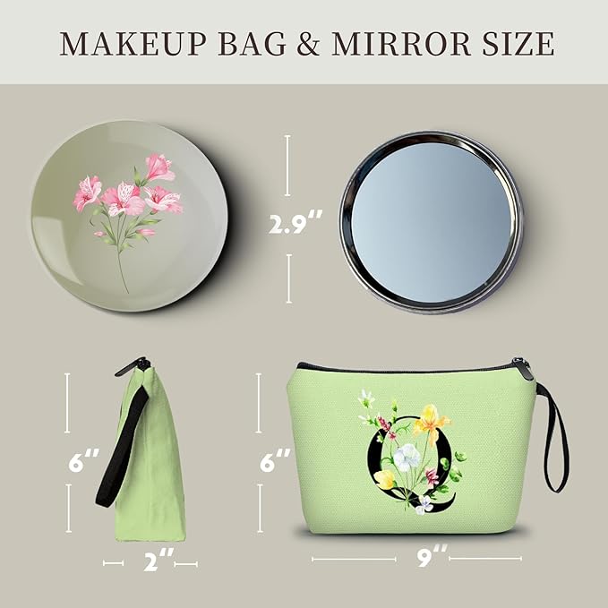 Birthday Thank You Appreciation Monogrammed Gifts for Mom Aunt Teacher Sister Friend Coworkers Bride Bridesmaid Makeup Cosmetic Bag with Mirror Mothers Day Christmas Graduation Q