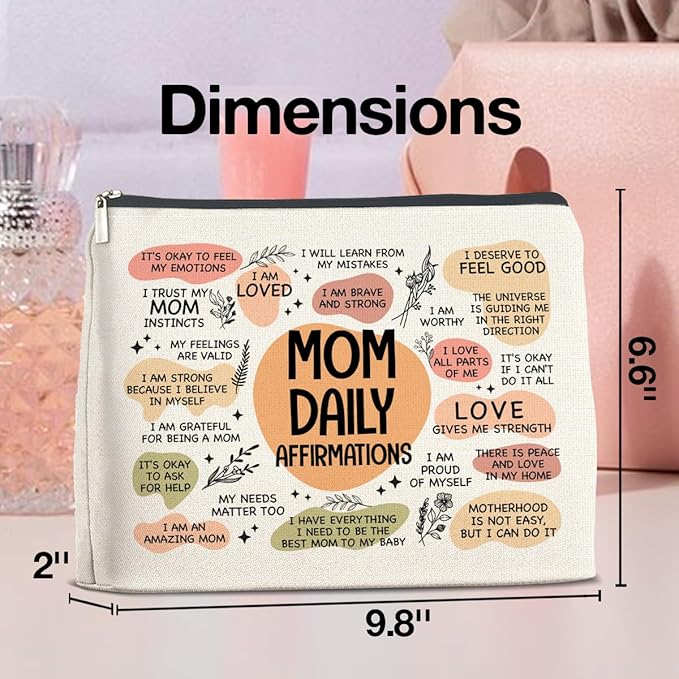 Mom Gifts Makeup Bag Inspirational Gifts for Mother Mom Daily Affirmations Cosmetic Bag Zipper Makeup Pouch