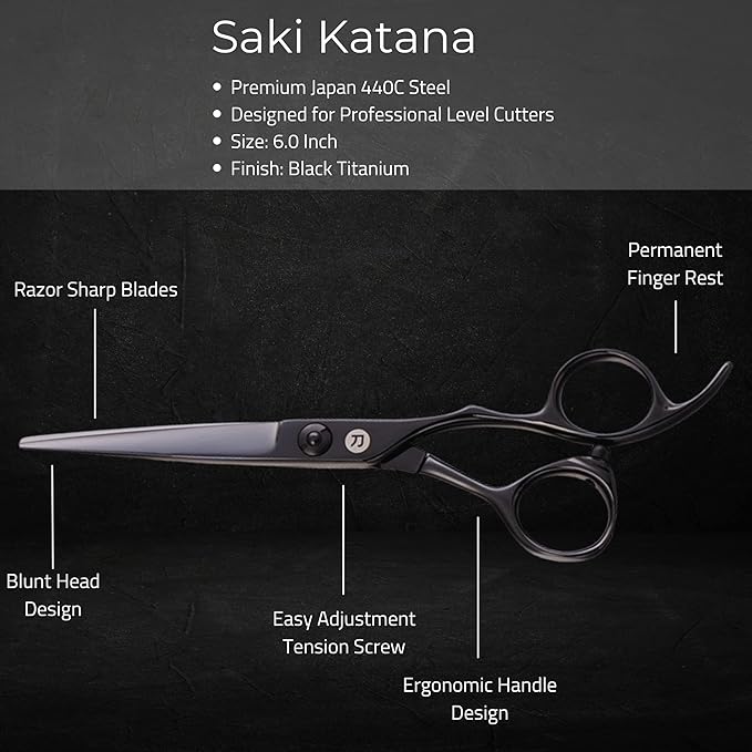 Saki Shears Katana Hair Cutting Scissors for Professionals - Japanese Hair Shears with Black Finish
