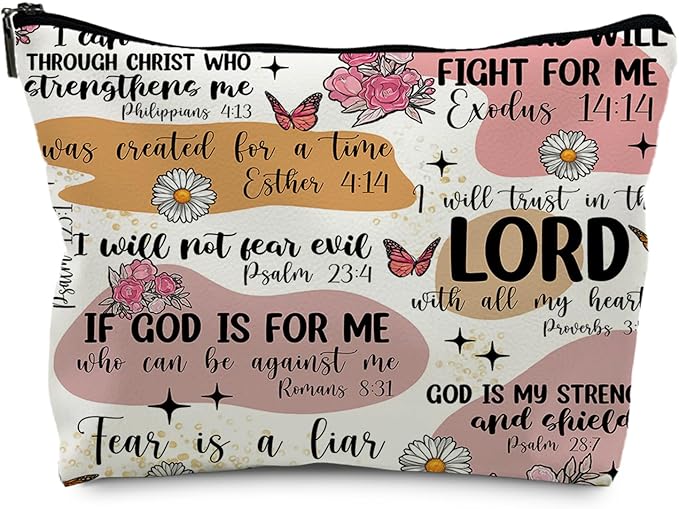 Bible Christian Makeup Bag, Scripture Cosmetic Leather Bag Pouch, Christian Gifts for Women Faith, Bible Verse Gifts, Religious Christian Gifts for Women(PU)