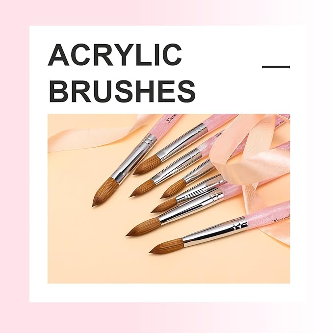 Acrylic Nail Brush Size #14, 100% Pure Kolinsky Nail Art Brushes for Acrylic Application, Sturdy Starry Handle Oval Shaped Nail Design Tools for Professional Manicure DIY, Pink