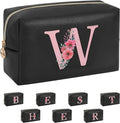 Personalized Initial Makeup Bag, Birthday Gifts for Women and Girls, Small Makeup Pouch Travel Toiletry Bag, Make Up Organizer Bag Gift Trendy Stuff for Friend Mom Teacher, Black