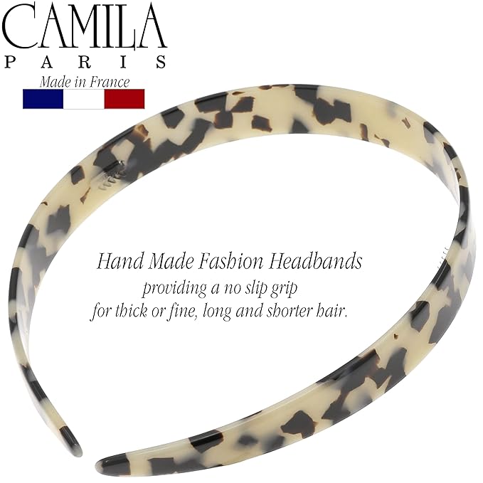Camila Paris CP3467 French Headband for Women, Handmade White Tokyo, Strong Hold Grip Women's Hair Band, Ligth and Very Flexible, No Slip and Durable Styling Girls Hair Accessories, Made in France