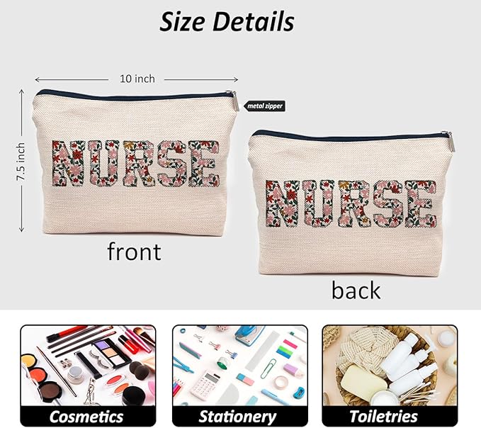 IWXYI Nurse Floral Makeup Bag - Zipper Pouch Travel Toiletry Bag For Women - Nurse Appreciation Gift