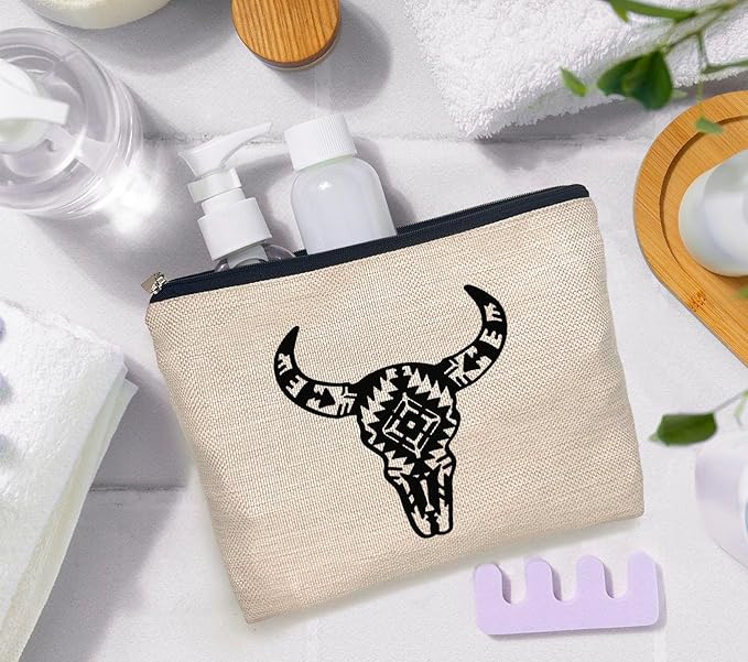 IWXYI Western Gifts Makeup Bag - Longhorn Skull Cosmetic Bags, Cow Skull Makeup Bags, Women's Cowgirl Gifts