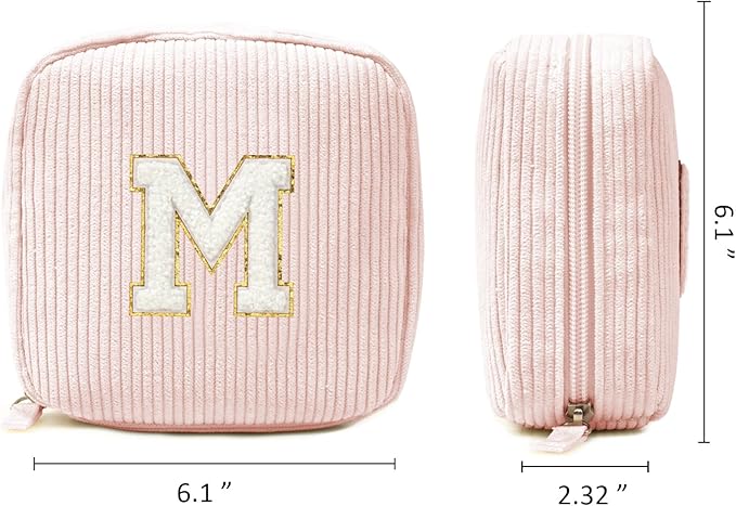 LETGO Birthday Gifts for Women Small Personalized Initial Monogram Makeup Bag,Preppy Corduroy Makeup Bags Travel Toiletry Bag Cute Pouch Purse for Her Mom Girlfriend Wife Sister Teacher Bridesmaid