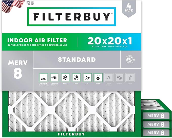 Filterbuy 20x20x1 Air Filter MERV 8 Essential Dust & Allergy Defense, by Filterbuy