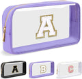 Personalized Initial Letter Clear Makeup Bag,Preppy Small Nylon&PVC Cosmetic Zipper Bag with Chenille Letter,Travel Skincare Toiletry Bag,Monogram Christmas Gift for Teen Girls Women,A