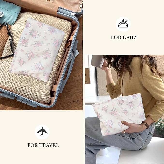 STARDW Aesthetic Floral Makeup Bag Cute Small Cosmetic Bags for Women, Travel Toiletry Bag Large Capacity Zipper Makeup Pouch, Purse Organizer Pouches