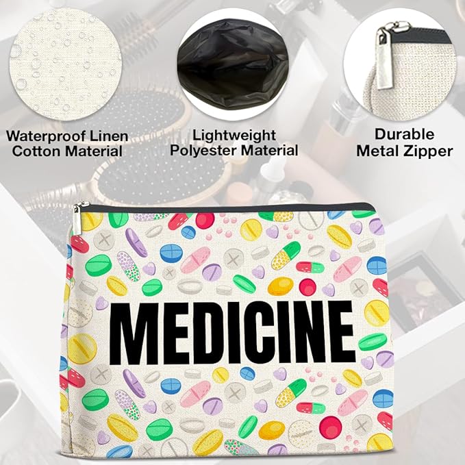 Medicine Cosmetic Bag Gifts for Women Friends Doctor Nurse Healthcare Professionals Colorful Medical Makeup Bag Zipper Pouch