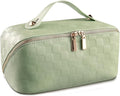 Abiudeng Travel Makeup Bag,Large Capacity Cosmetic Bags Toiletry Bag for Travel Essentials,Waterproof Portable Pouch Open Flat Makeup bag Organizer with Divider and Handle(Checkered-Green)