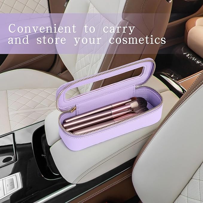 Pinkmik Travel Clear Makeup Bag with Brush Case TSA Approved Toiletry Bag Waterproof Cosmetic Organizer with Zipper Car Essential for Women (X/Purple, M+SLIM)