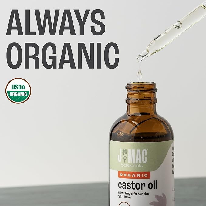 J Mac Botancials Organic Castor Oil - Glass bottle - 2 oz DROPPER