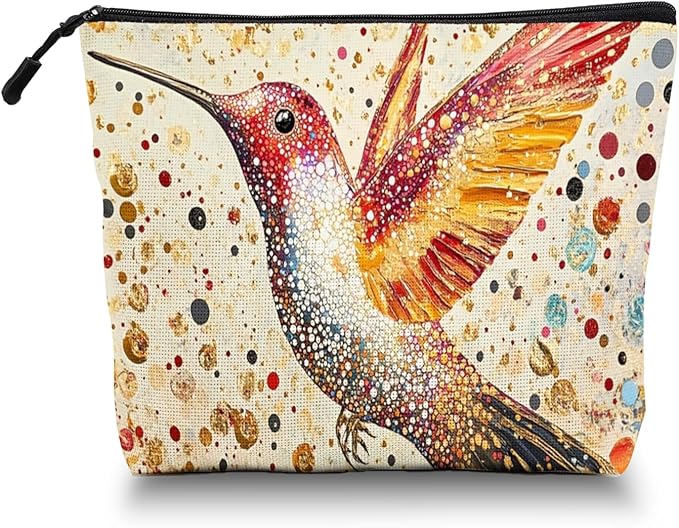 Cosmetic Bags Travel Makeup Toilet Case Waterproof Pouch for Women Girls 6.7X9.45inches - Gorgeous Speckled - Hummingbird Art