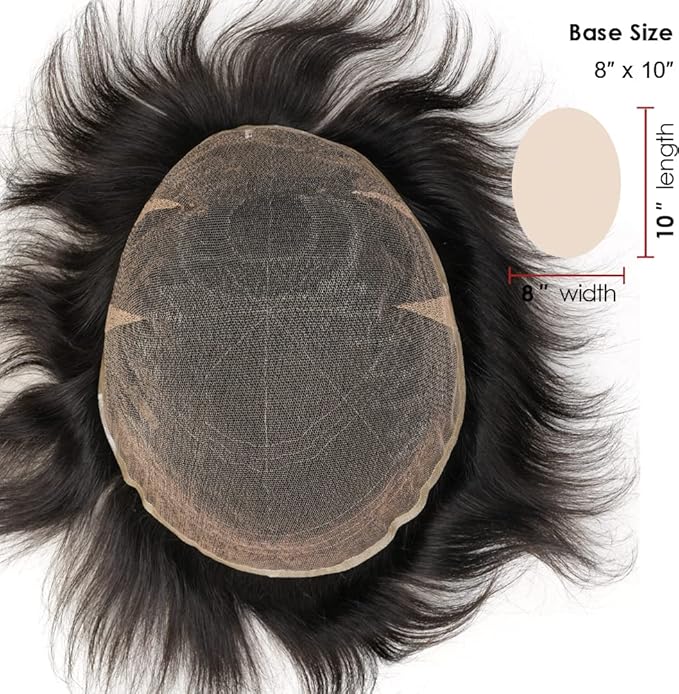 Lordhair Toupee for Men European human hair Full French Lace Hairpieces，Base Size 8x10 inch Hair Replacement System for Men Natural Hairline Human Hair Wig #1B Off Black