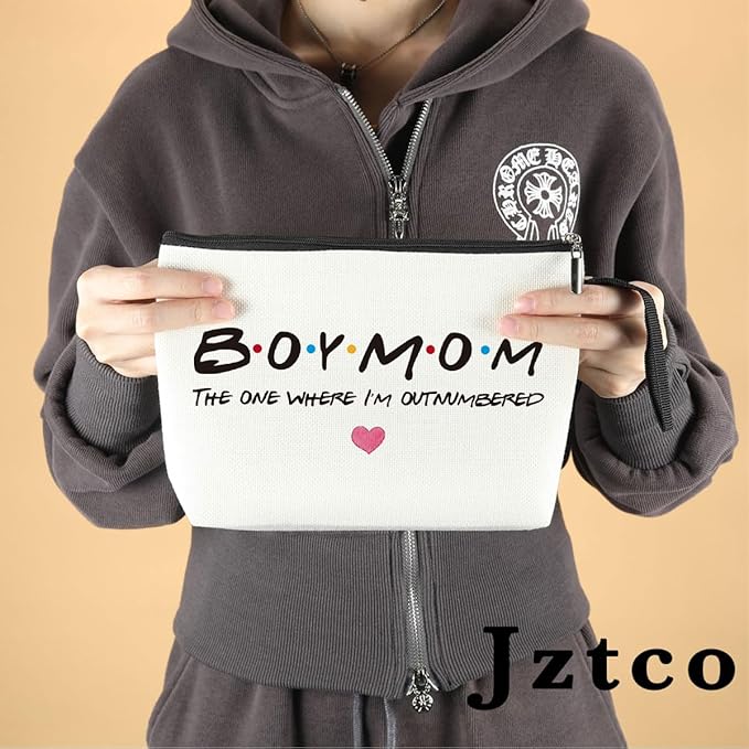 Jztco Boy Mom, Baby Shower Gifts for Moms First Time, Christmas Birthday Unique Thanksgiving Funny Mothers Day, New Moms to Be - Boy Mom The One Where I'm Outnumbered Makeup Bag