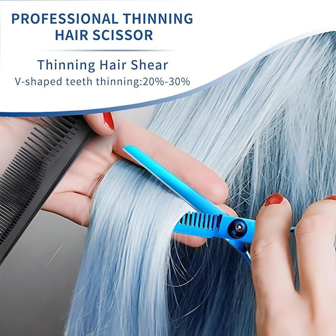 Hair Cutting Scissors Kit 11PCS, Professional Haircut Scissors with Japanese Stainless Steel Shears, Thinning Shears, Haircut Accessories in Leather Case for Salon/Home (Blue)