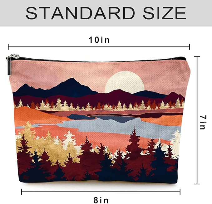 Cute Makeup Bag for Purse Canvas Waterproof Funny Cosmetic Bags for Women Zipper Travel Toiletry Pouch-Mountain Makeup Bags-Red