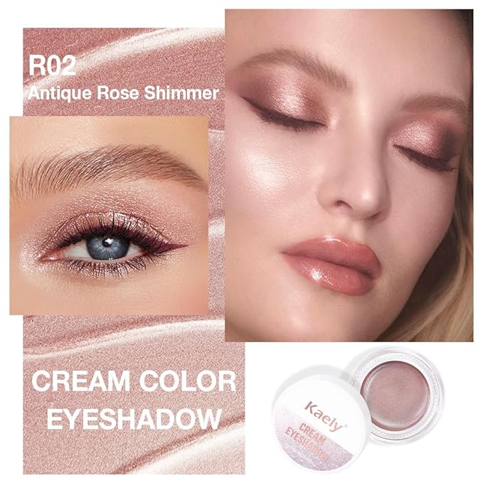 Kaely Single Cream Eyeshadow Pot, Golden Tan Antique Rose Shimmer Eye Shadow for Older Women High Pigmented Waterproof, Natural Eyeshadow Palette Makeup Brightener, sombras en crema para ojos, R02