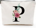 Initial A-Z Personalized Letter Makeup Bag, Monogrammed Bridesmaid Gifts/Presents Cosmetic Bag, Portable Stationery Storage Organizer Pouch, Friendship Love Travel Makeup Bags