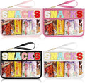 4 Piece Clear Snack Bag for Travel, Chenille Letter Zipper Pouch, Nylon Cosmetic & Makeup Bag, Waterproof Reusable Organizer for Snacks, Toiletries, School, Vacation, Glitter Patch Design