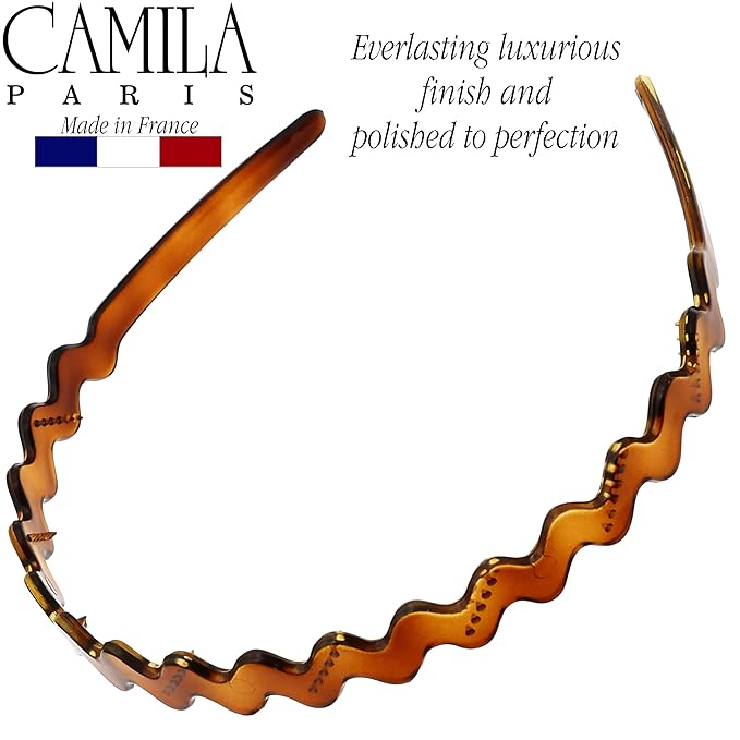 Camila Paris CP3881 French Headband for Women, Tortoise Shell, Strong Hold Grip Women's Hair Band, Ligth and Very Flexible, No Slip and Durable Styling Girls Hair Accessories, Made in France