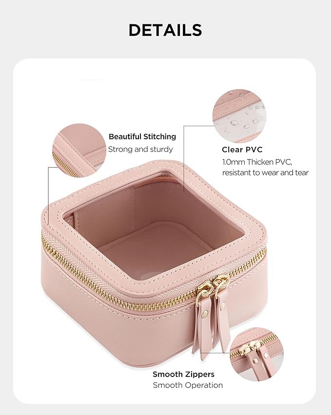 HBlife Small Makeup Bag for Purse Cute Mini Makeup Bag Cosmetic Bag Women Travel Clear Makeup Pouch Case Organizer Leather Make Up Toiletry Bag Transparent Storage Bag(Pink)