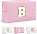 Small Initial Preppy Makeup Bag Organizer, Pink Cute Chenille Letter Cosmetic Pouch with Zipper Toiletry Bags for Traveling, Waterproof PU Makeup Case Personalized Gifts for Bachelorette(Letter B)