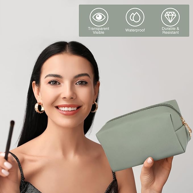 Sanwuta 9 Pcs Makeup Bags Bulk PU Double Zippers Cosmetic Bag Makeup Toiletry Christmas Small Pouch Portable Travel Organizers Case for Women Bridesmaid Party End of The Year(Dark Green)
