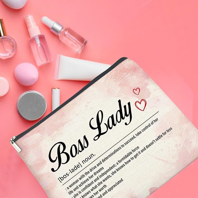 Boss Lady Makeup Bag - Appreciation Gift for Women Leader Mentor - Definition Zipper Pouch