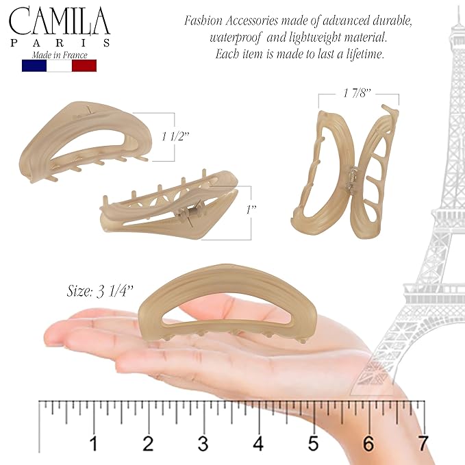 Camila Paris CP3528 French Hair Clip for Women, Beige, Girls Hair Claw Clip Jaw Fashion Durable and Styling Hair Accessories for Women, Luxury Ladies Strong Hold No Slip Grip Clamp, Made in France