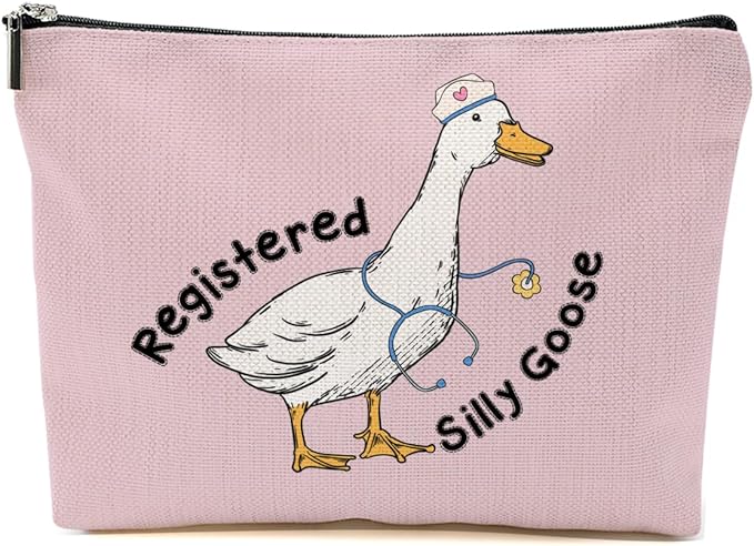 Nurse Practitioner Gifts Makeup Bag, Nurse Accessories Funny Goose Cosmetic Bag, Travel Organizer Zipper Pouch Thank You Nurses Week Gifts for Women Registered Nurses Coworker, Pink