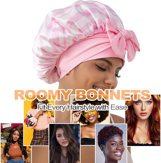 GDTOGRT Satin Silk Bonnet for Sleeping Women - Double Layer Sleep Hair Bonnets Caps for Curly Braid Hair with Tie Band