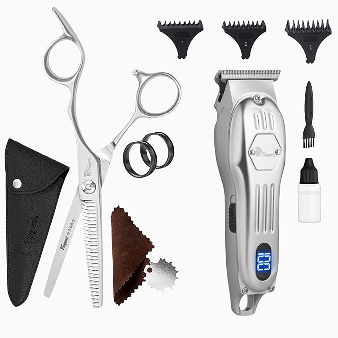 Fagaci Professional Thinning Shears & Hair Trimmer Set 6" Extremely Sharp, 440C Steel Thinning Scissors Extremely Sharp, Hair Scissors & Hair Edger T-Blades