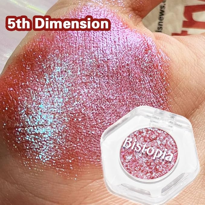 Chameleon Eyeshadow Collection, 14 Shades, Glitter Pressed Powder, Iridescent Shimmer Colors. (5th Dimension)