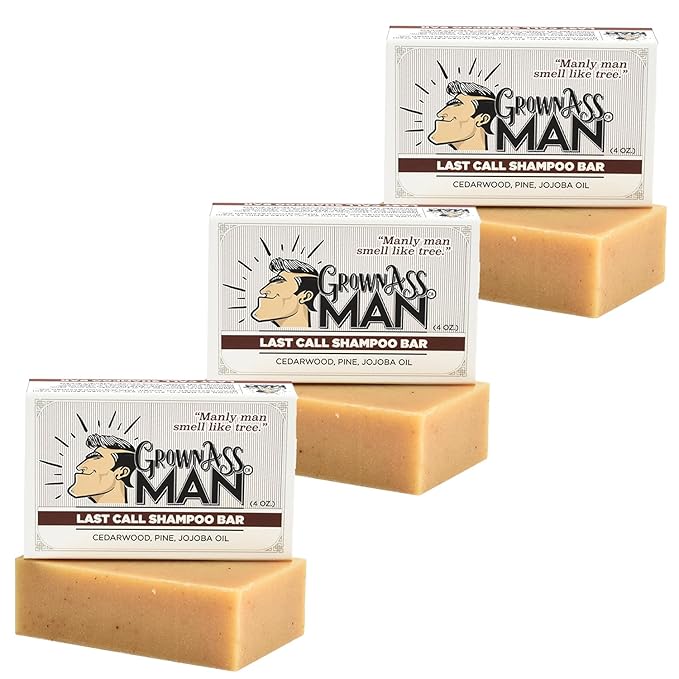 Grown Ass Man Co. - Solid Shampoo Bar Rich Lather 3 in 1: Hair, Beard & Body Wash - Plastic Free & Eco-Friendly, Natural & Organic Clean for All Hair Types, 4oz Bar (Last Call, 3-Pack)