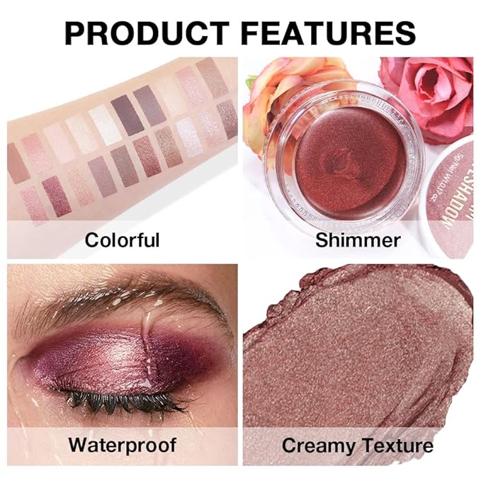 Single Cream Eye Shadow,Cocoa Shimmer Glitter Natural Nude Monochrome Eyeshadow Palette,Waterproof,Long Lasting Naturing-Looking,Vegan & Cruelty-Free,21