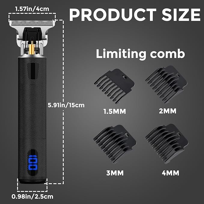 Professional Hair Trimmer for Men, Beard Trimmer Hair Clippers for Men, Cordless Rechargeable Hair Trimmer Metal Body Cutting Grooming Kit,Beard Shaver Barbershop (Black with LCD)